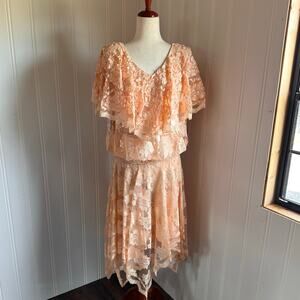 Vintage 80s/90s Floral Lace Midi Dress 12